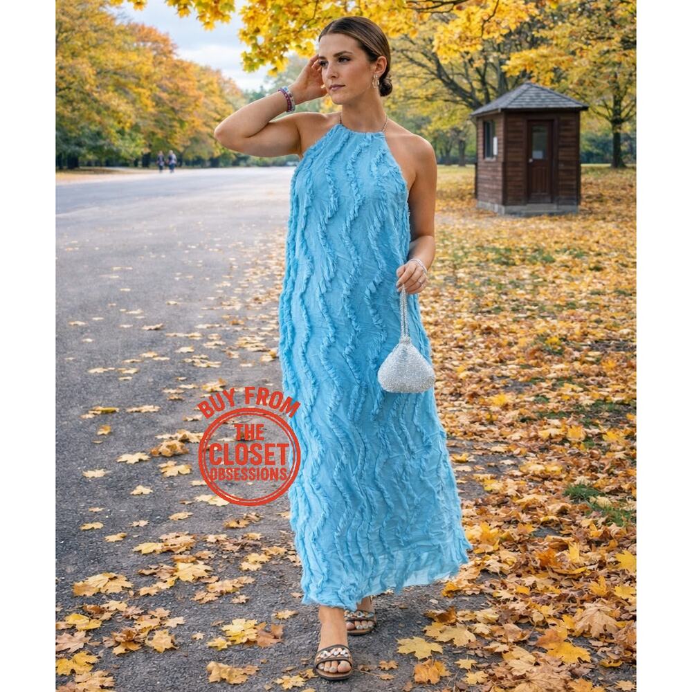 ZARA Textured Halter Neck Maxi Dress NWT - Picture 5 of 16